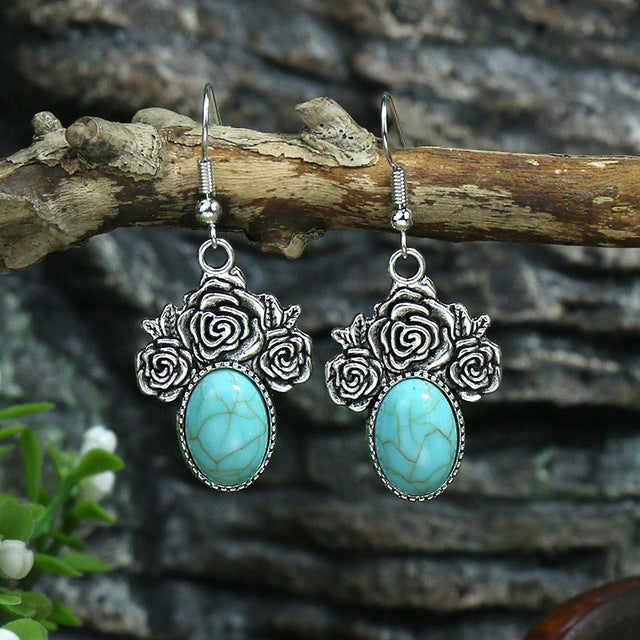 Boho Rose Opal Earrings in Sterling Silver