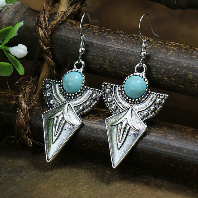 Boho Opal Shield Silver Earrings